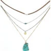Prime Time Jewelry Women's 4-Piece Silver & Gold Turquoise Layered Necklace Set