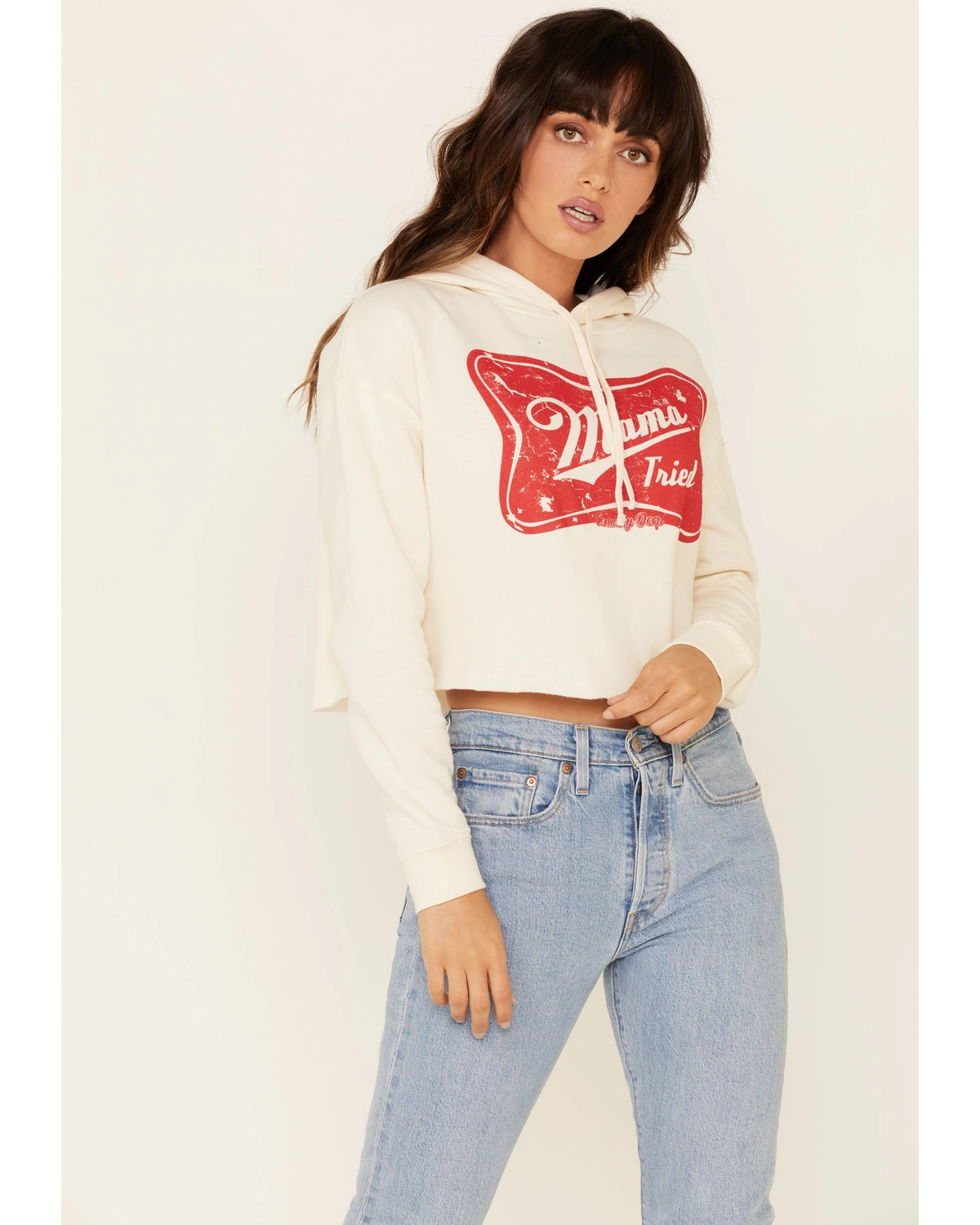 Country Deep Women's Mama Tried Graphic Cropped Hooded Sweatshirt 1 Country Deep Women's Mama Tried Graphic Cropped Hooded Sweatshirt