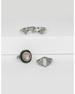 Prime Time Jewelry Women's 4-piece Silver & Pink Stone Ring Set