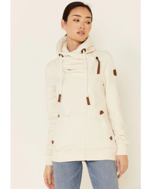 Wanakome Women's Oatmeal Hestia Asymmetrical Zip-Front Hoodie -Fashion Clothing Store 2000340617 104 P1