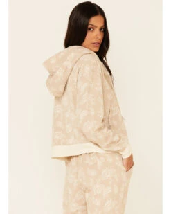 Idyllwind Women's Tan Floral Print Sherpa Zip-Front Hooded Jacket -Fashion Clothing Store 2000342543 280 P4
