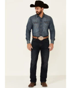 Rock & Roll Denim Men's Hooey Double Barrel Dark Vintage Stretch Relaxed Stackable Bootcut Jeans -Fashion Clothing Store 2000345010 400 P3