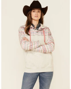 HOOey Women's Southwestern Print Button Down Hooded Pullover