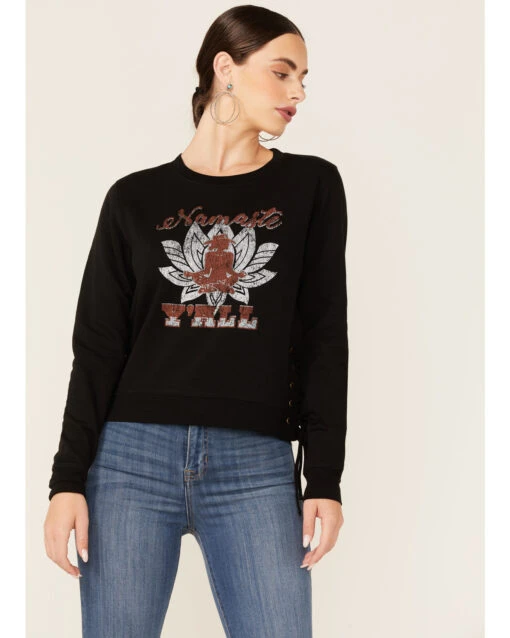 Shyanne Women's Namaste Yall Side Lacing Long Sleeve Graphic Sweatshirt -Fashion Clothing Store 2000351336 001 P1