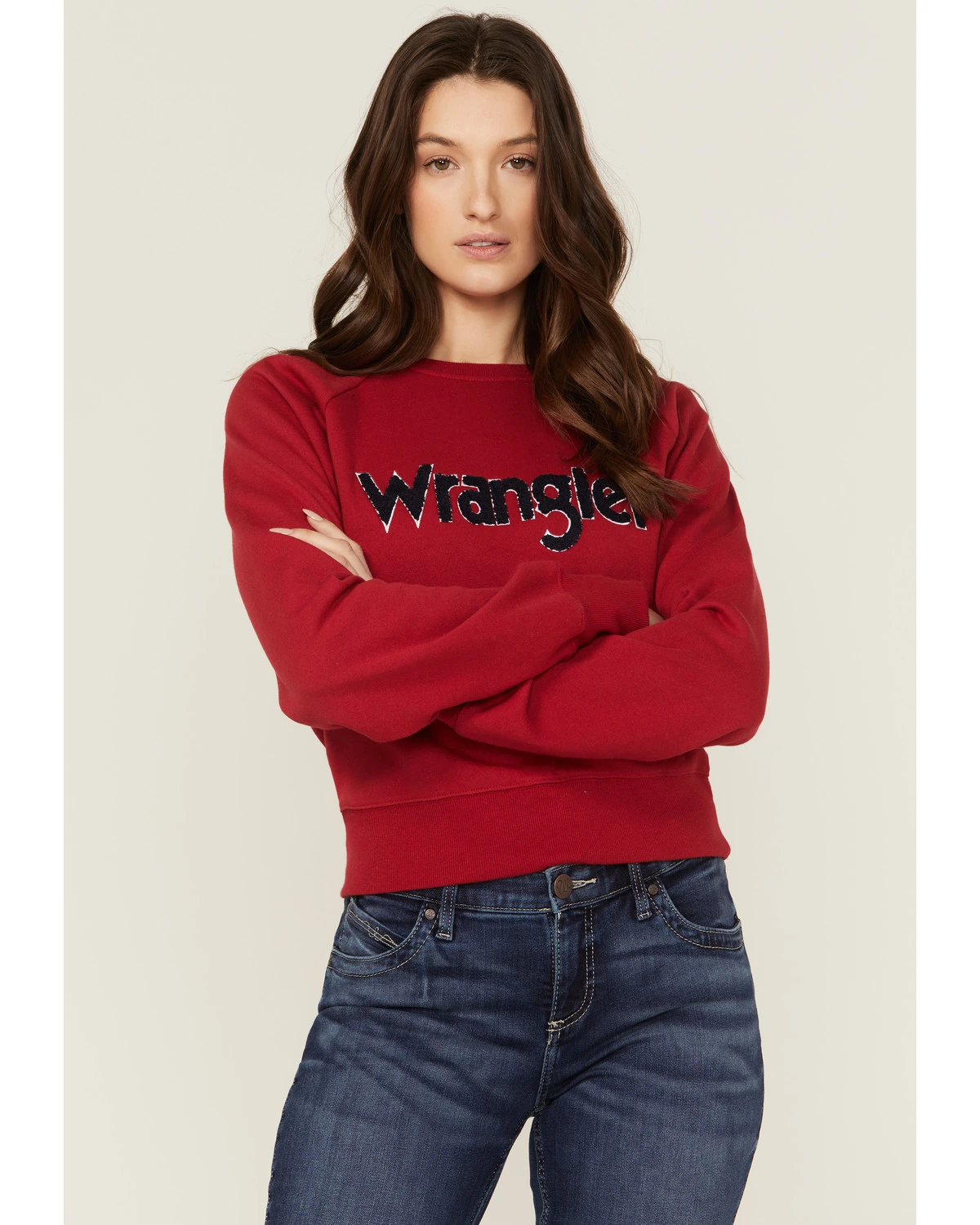 Wrangler Women's Chenille Logo Cropped Sweatshirt 1 Wrangler Women's Chenille Logo Cropped Sweatshirt