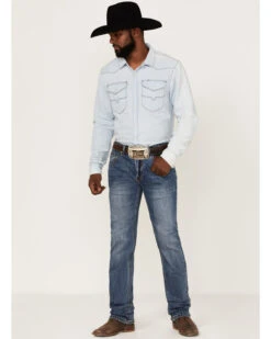 Rock & Roll Denim Men's Hooey Revolver Medium Wash Reflex Stretch Slim Straight Jeans -Fashion Clothing Store 2000367639 203 P3