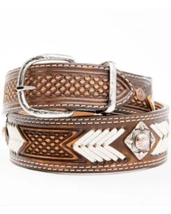 Double J Saddlery Men's Vintage Tooled Rawhide Belt