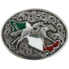 M & F Western Silver Mexican Flag Inspired Oval Horse Rider Belt Buckle