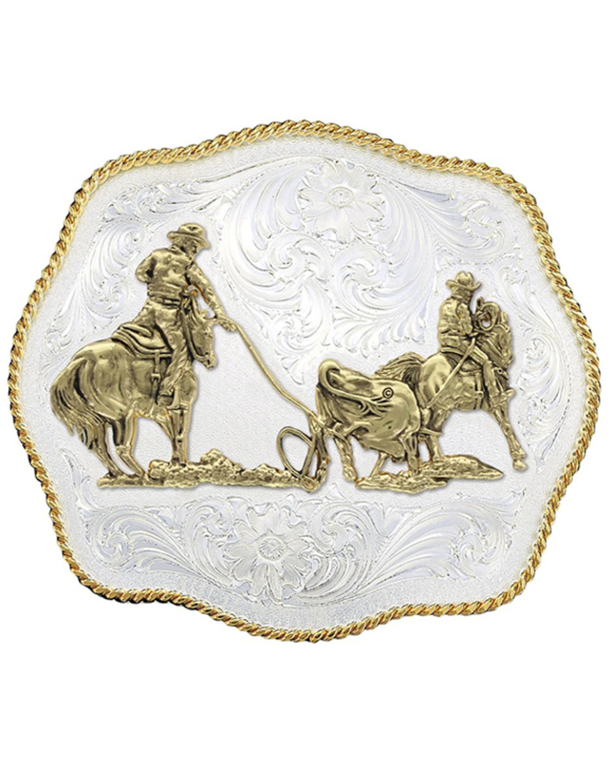 Montana Silversmiths Scalloped Team Ropers Western Belt Buckle 1 Montana Silversmiths Scalloped Team Ropers Western Belt Buckle