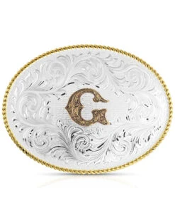 Montana Silversmiths Classic Western Oval Two-Tone Initial Belt Buckle - G