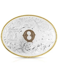 Montana Silversmiths Classic Western Oval Two-Tone Initial Belt Buckle - Q