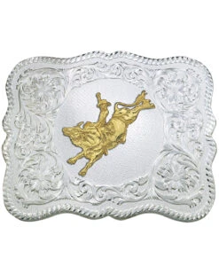 Montana Silversmiths Men's Scalloped Silver Bull Rider Western Belt Buckle