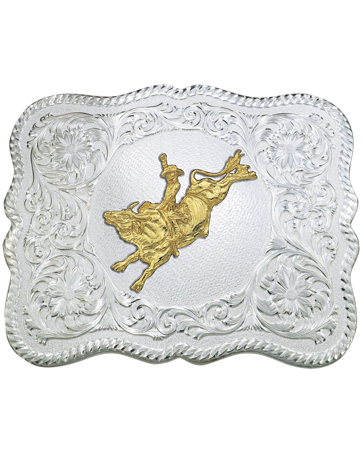 Montana Silversmiths Men's Scalloped Silver Bull Rider Western Belt Buckle 1 Montana Silversmiths Men's Scalloped Silver Bull Rider Western Belt Buckle